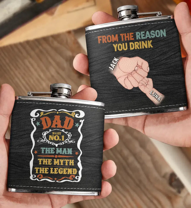 Custom Personalized Dad Leather Flask - Upto 5 Kids - Father's Day Gift Idea for Dad - The Man The Myth The Legend