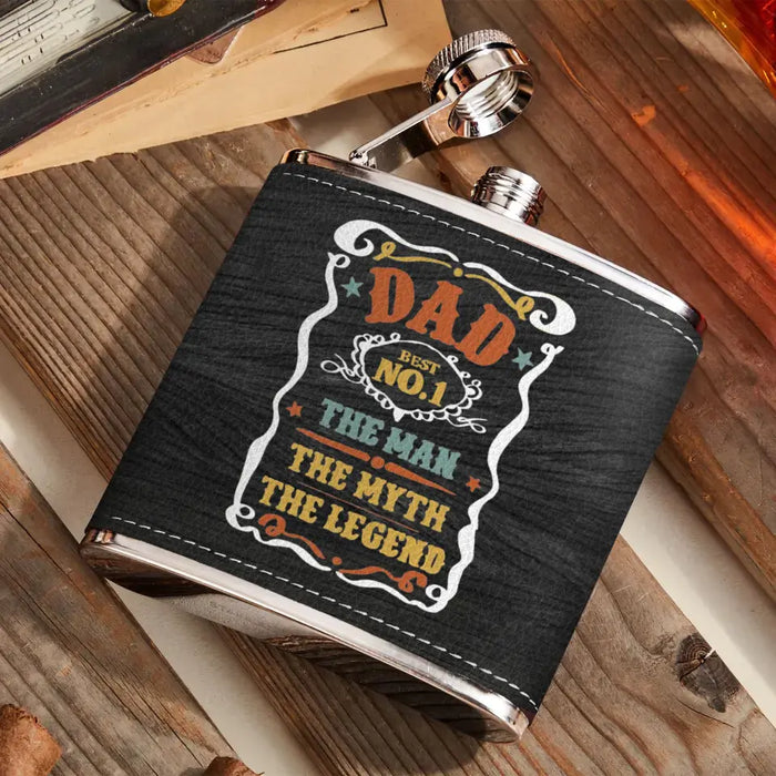 Custom Personalized Dad Leather Flask - Upto 5 Kids - Father's Day Gift Idea for Dad - The Man The Myth The Legend