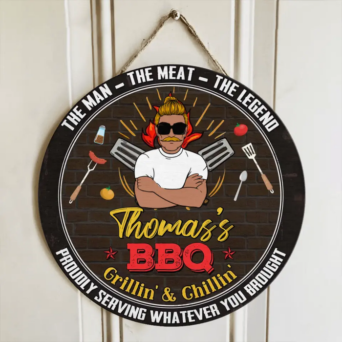 Custom Personalized Dad Wooden Sign - Father's Day Gift Idea for Dad/Grandpa - The Man The Meat The Legend