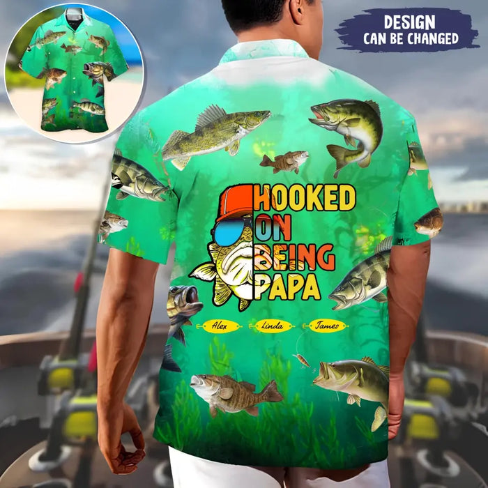 Custom Personalized Dad Hawaiian T-Shirt - Birthday/ Father's Day Gift Idea For Dad Papa Grandpa Husband - Hooked On Being Papa