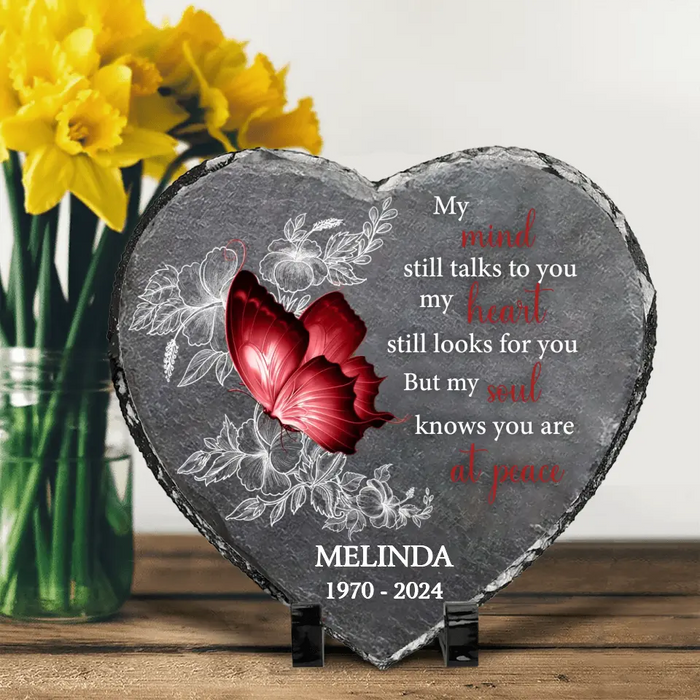 Custom Personalized Memorial Heart Lithograph - Memorial Gift Idea for Mother's Day/Father's Day - My Mind Still Talks To You My Heart Still Looks For You