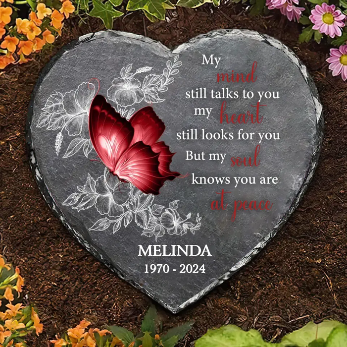 Custom Personalized Memorial Heart Lithograph - Memorial Gift Idea for Mother's Day/Father's Day - My Mind Still Talks To You My Heart Still Looks For You