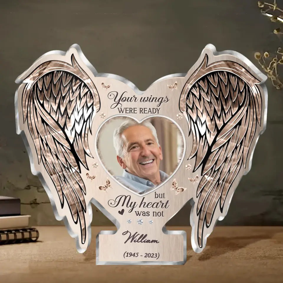 Personalized Angel Memorial Photo Acrylic Plaque - Memorial Gift Idea For Christmas/Family Member - Your Wings Were Ready But My Heart Was Not main image 1