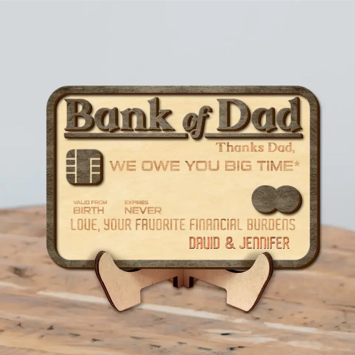 Custom Personalized Dad 2 Layered Wooden Art - Funny Gift Idea for Father's Day - Bank Of Dad