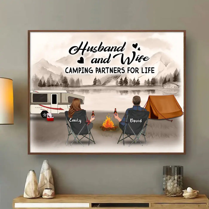 Custom Personalized Retro Vintage Camping Poster - Gift Idea For Family/Camping Lover - Couple/ Parents/ Single Parent With Up to 3 Kids And 4 Pets - Happy Campers