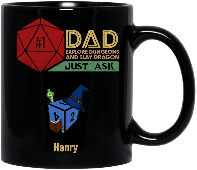 Custom Personalized #1 DAD Explore Dungeons And Slay Dragon Coffee Mug - Gift Idea for Father's Day - Upto 6 Kids