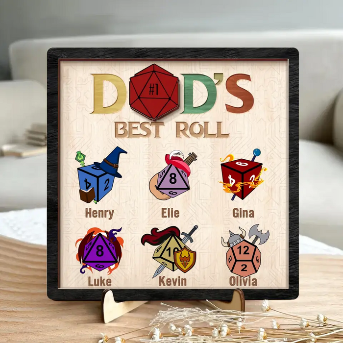 Custom Personalized Dad's Best Roll 2 Layered Wooden Art - Gift Idea for Father's Day - Upto 6 Kids