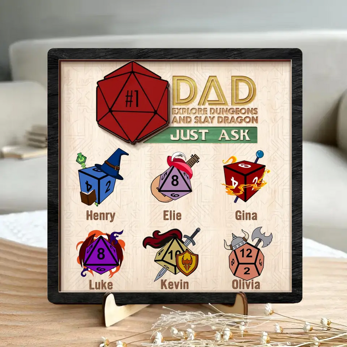 Custom Personalized #1 DAD Explore Dungeons And Slay Dragon 2 Layered Wooden Art - Gift Idea for Father's Day - Upto 6 Kids