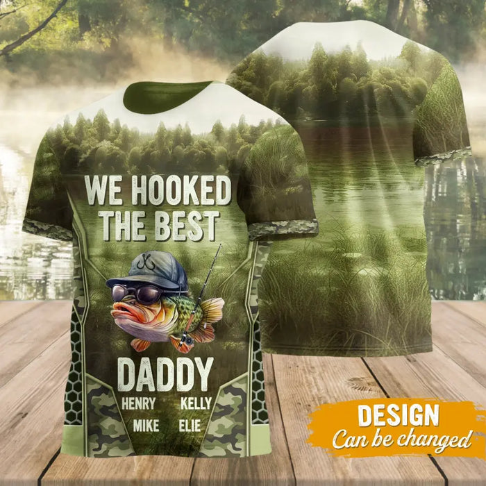 Custom Personalized Fishing T-Shirt - Father's Day Gift Idea For Dad/ Grandpa/ Fishing Lover - We Hooked The Best Daddy