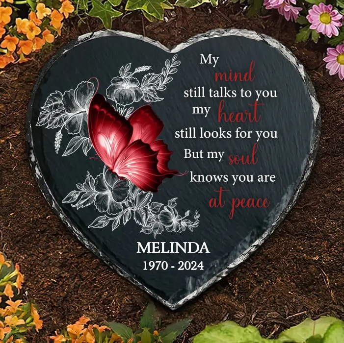 Custom Personalized Memorial Heart Lithograph - Memorial Gift Idea for Father's Day - My Mind Still Talks To You My Heart Still Looks For You