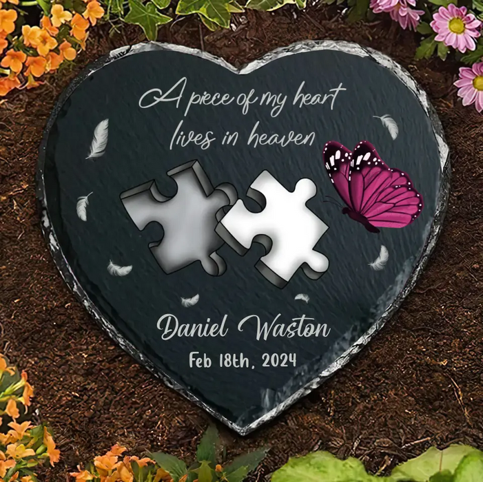 Personalized Memorial Heart Lithograph - Memorial Gift Idea for Father's Day - A Piece Of My Heart Lives In Heaven