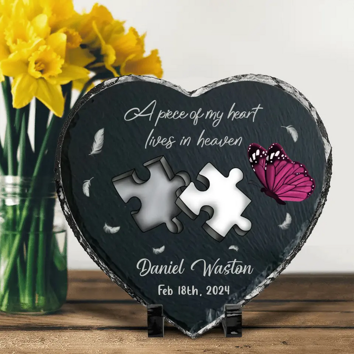 Custom Personalized Memorial Heart Lithograph - Memorial Gift Idea for Father's Day - A Piece Of My Heart Lives In Heaven