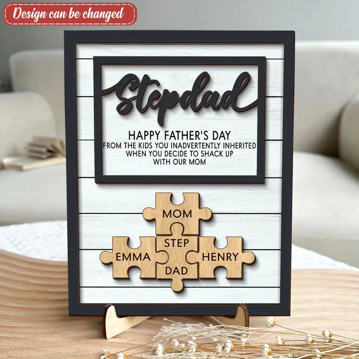 Custom Personalized Stepped Dad 2 Layered Wooden Art - Puzzle Pieces Father's Day/ Birthday Gift - StepDad Missing Pieces