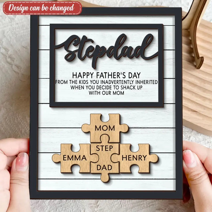 Custom Personalized Stepped Dad 2 Layered Wooden Art - Puzzle Pieces Father's Day/ Birthday Gift - StepDad Missing Pieces