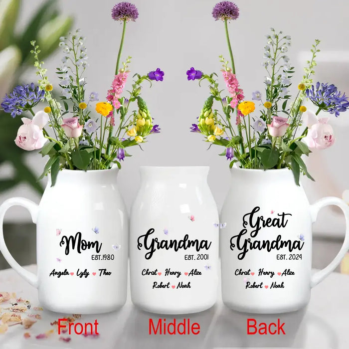 Custom Personalized Mom Grandma Ceramic Flower Vase - Mother's Day Gift For Mom/ Grandma/ Great Grandma