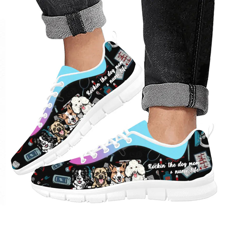 Personalized Nurse Dog Mom Sneakers - Rockin' The Dog Mom Life & Nurse Life - Gift Idea For Nurse/ Dog Lover with up to 4 Dogs