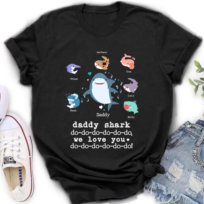 Custom Personalized Shark Shirt/ Hoodie - Father's Day Gift Idea With Upto 6 Kids - Daddy Shark We Love You