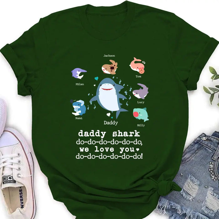 Custom Personalized Shark Shirt/ Hoodie - Father's Day Gift Idea With Upto 6 Kids - Daddy Shark We Love You