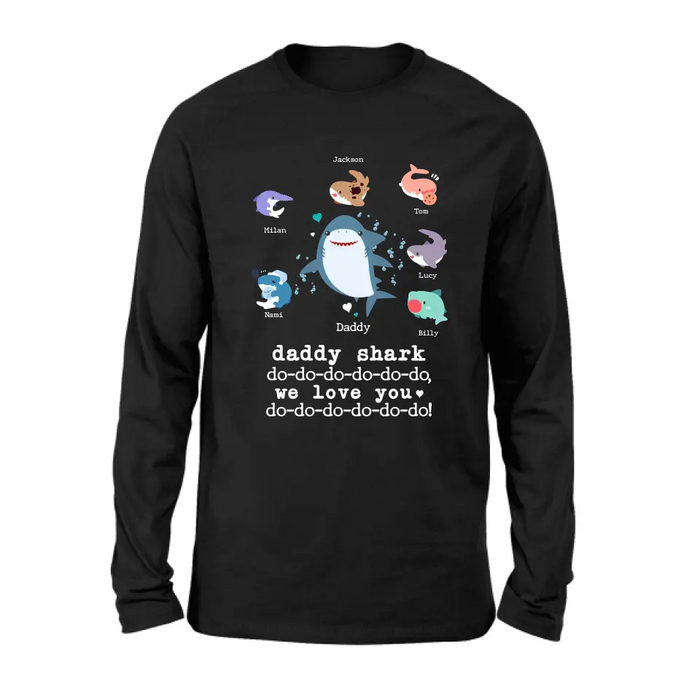 Custom Personalized Shark Shirt/ Hoodie - Father's Day Gift Idea With Upto 6 Kids - Daddy Shark We Love You