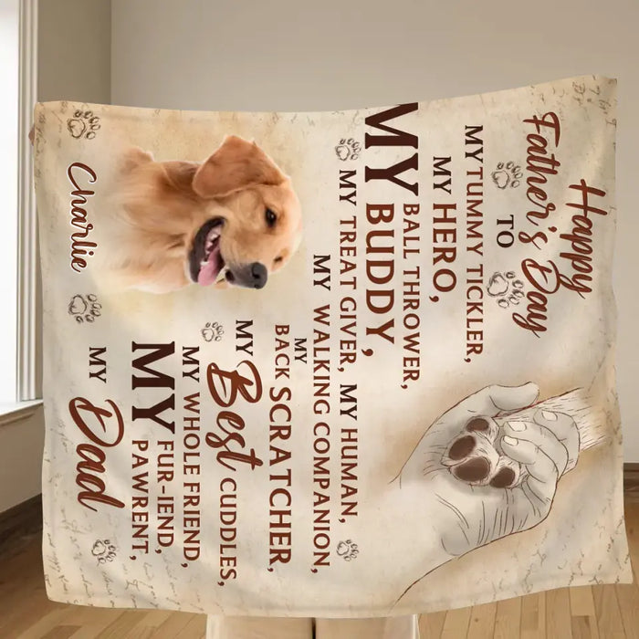 Custom Personalized Father's Day Fleece Throw Blanket - Gift Idea For Dog Owner - Upload Dog Photo - Happy Father's Day To My Hero