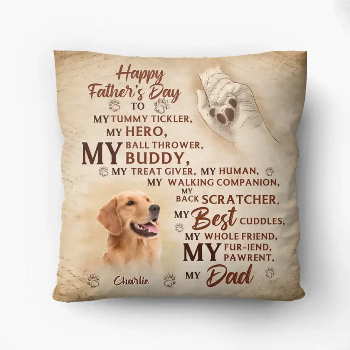 Custom Personalized Father's Day Pillow Cover - Gift Idea For Dog Owner - Upload Dog Photo - Happy Father's Day To My Hero