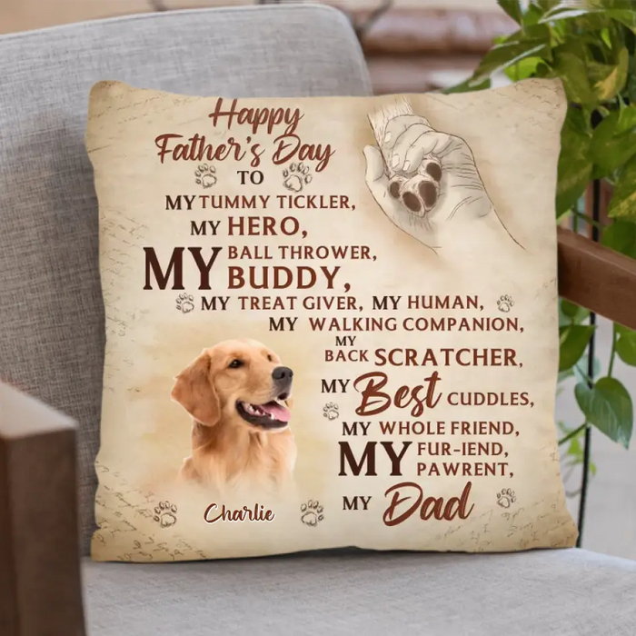 Custom Personalized Father's Day Pillow Cover - Gift Idea For Dog Owner - Upload Dog Photo - Happy Father's Day To My Hero