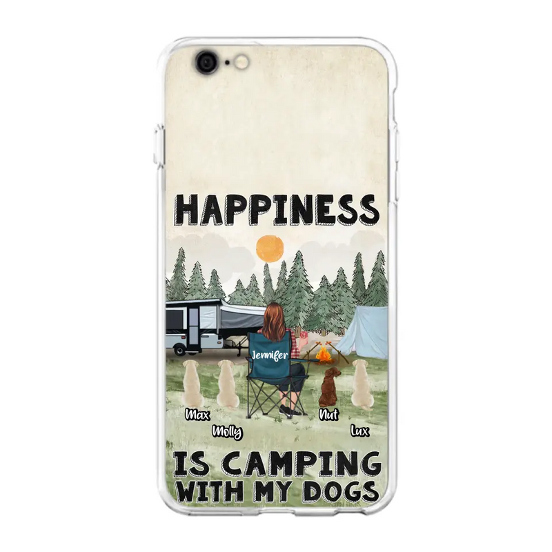 Personalized Camping Phone Case - Gift Idea For Girl & Dogs - Up to 4 Dogs - Happiness Is Camping With My Dogs - Case For iPhone/Samsung