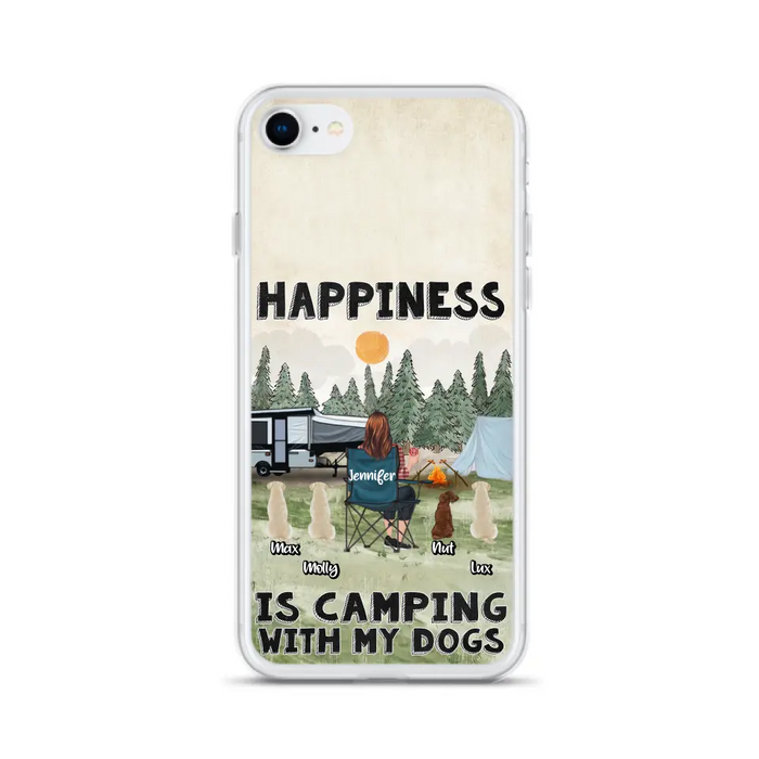 Personalized Camping Phone Case - Gift Idea For Girl & Dogs - Upto 4 Dogs - Happiness Is Camping With My Dogs - Case For iPhone/Samsung