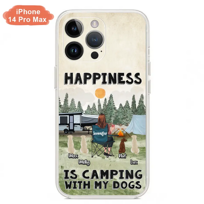 Personalized Camping Phone Case - Gift Idea For Girl & Dogs - Up to 4 Dogs - Happiness Is Camping With My Dogs - Case For iPhone/Samsung