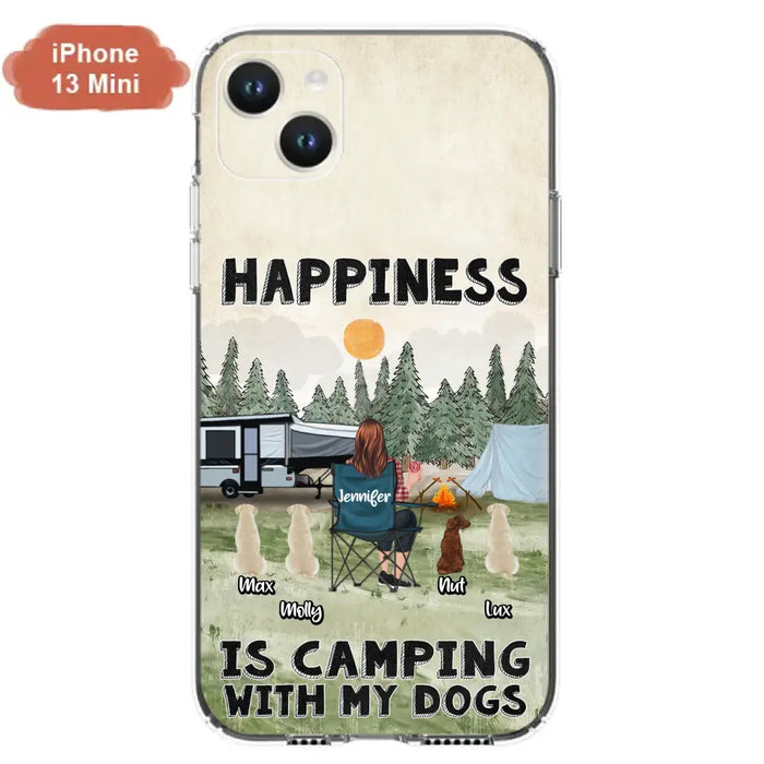 Personalized Camping Phone Case - Gift Idea For Girl & Dogs - Up to 4 Dogs - Happiness Is Camping With My Dogs - Case For iPhone/Samsung