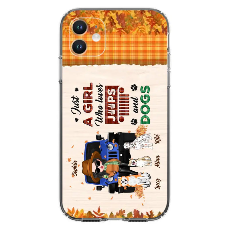 Personalized Off-road Autumn Girl Phone Case - Gift Idea For Girl/Dog Lovers - Up to 3 Dogs - Case For iPhone/Samsung