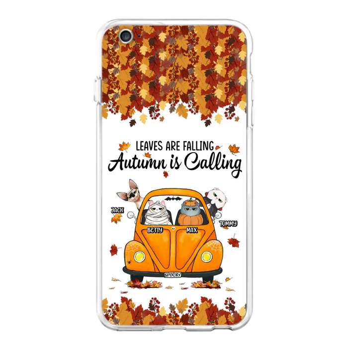 Custom Personalized Pet Phone Case - Gift Idea For Cat/Dog Lovers - Upto 4 Pets -  Case For iPhone/Samsung - Leaves Are Falling Autumn Is Calling