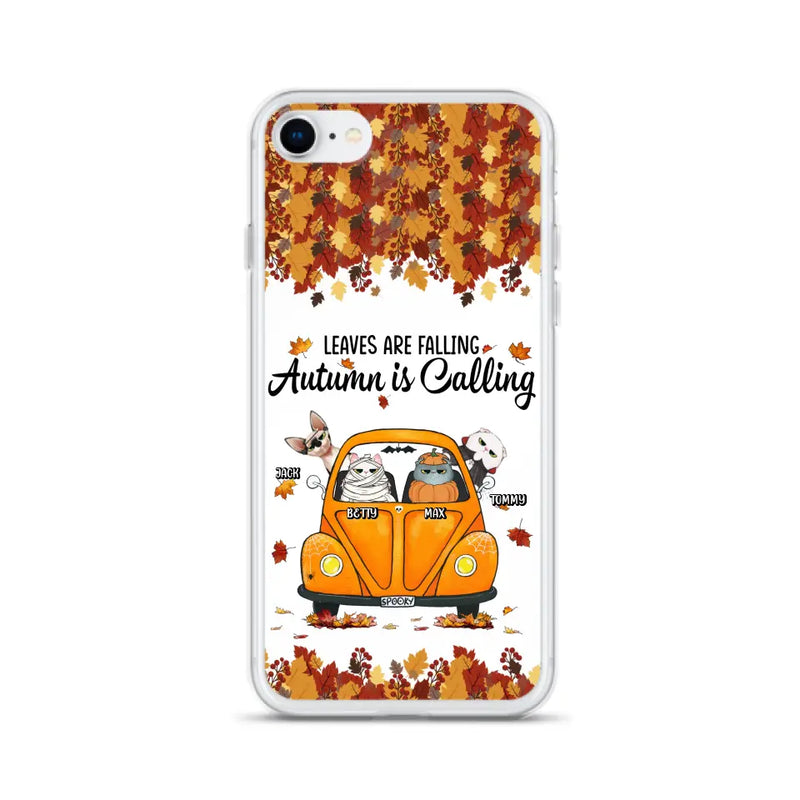 Custom Personalized Pet Phone Case - Gift Idea For Cat/Dog Lovers - Upto 4 Pets -  Case For iPhone/Samsung - Leaves Are Falling Autumn Is Calling