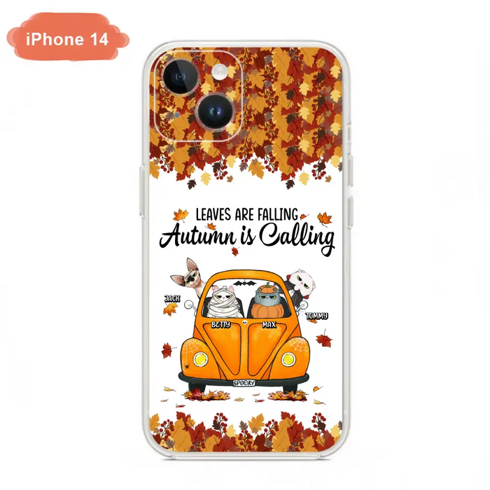 Custom Personalized Pet Phone Case - Gift Idea For Cat/Dog Lovers - Upto 4 Pets -  Case For iPhone/Samsung - Leaves Are Falling Autumn Is Calling