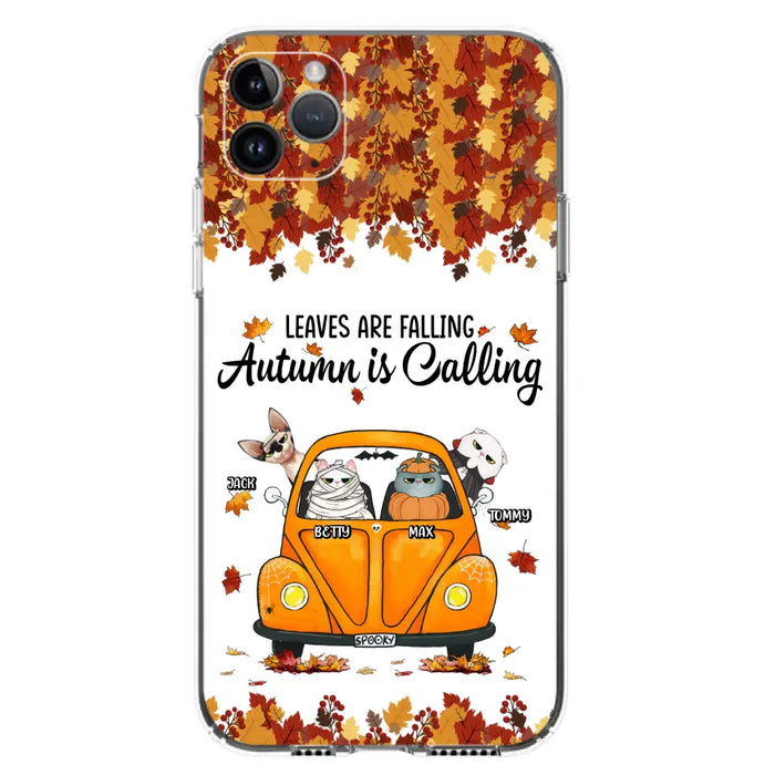 Custom Personalized Pet Phone Case - Gift Idea For Cat/Dog Lovers - Upto 4 Pets -  Case For iPhone/Samsung - Leaves Are Falling Autumn Is Calling