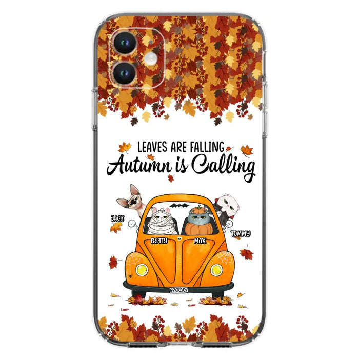 Custom Personalized Pet Phone Case - Gift Idea For Cat/Dog Lovers - Upto 4 Pets -  Case For iPhone/Samsung - Leaves Are Falling Autumn Is Calling