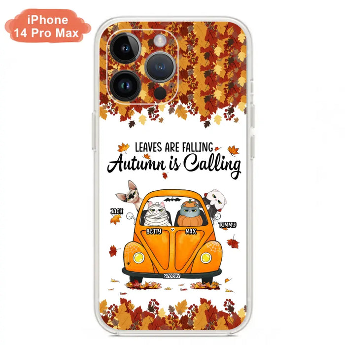 Custom Personalized Pet Phone Case - Gift Idea For Cat/Dog Lovers - Upto 4 Pets -  Case For iPhone/Samsung - Leaves Are Falling Autumn Is Calling