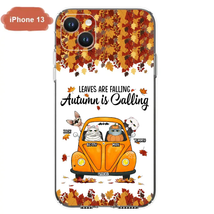 Custom Personalized Pet Phone Case - Gift Idea For Cat/Dog Lovers - Upto 4 Pets -  Case For iPhone/Samsung - Leaves Are Falling Autumn Is Calling