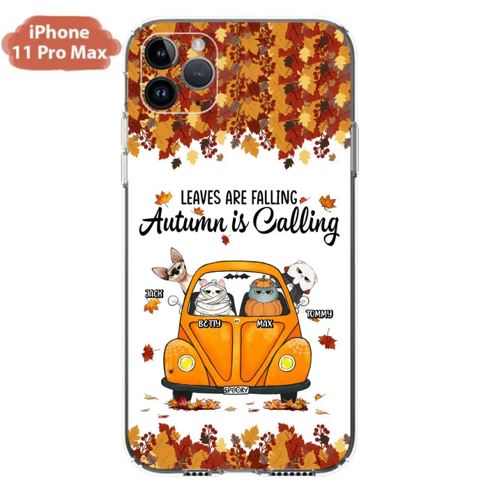 Custom Personalized Pet Phone Case - Gift Idea For Cat/Dog Lovers - Upto 4 Pets -  Case For iPhone/Samsung - Leaves Are Falling Autumn Is Calling