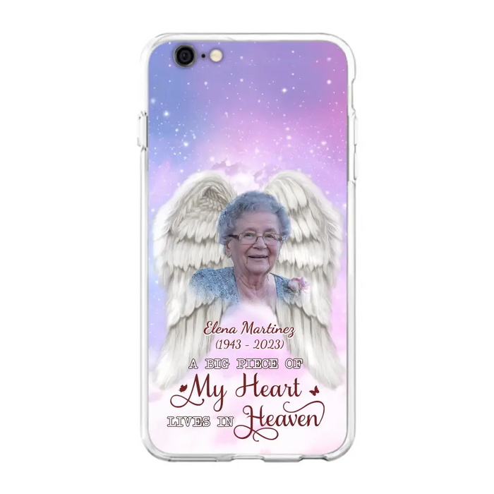 Custom Personalized Memorial Photo Phone Case - Memorial Gift Idea for Family - A Big Piece Of My Heart Lives In Heaven - Case for iPhone/Samsung