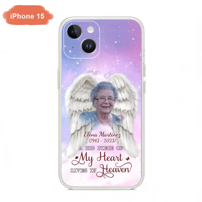 Custom Personalized Memorial Photo Phone Case - Memorial Gift Idea for Family - A Big Piece Of My Heart Lives In Heaven - Case for iPhone/Samsung