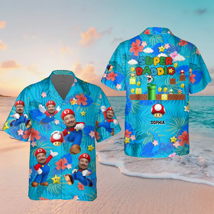 Custom Personalized Dad Photo 3D Hawaiian Shirt - Upto 7 Kids - Funny Gift Idea For Father's Day - Super Daddio