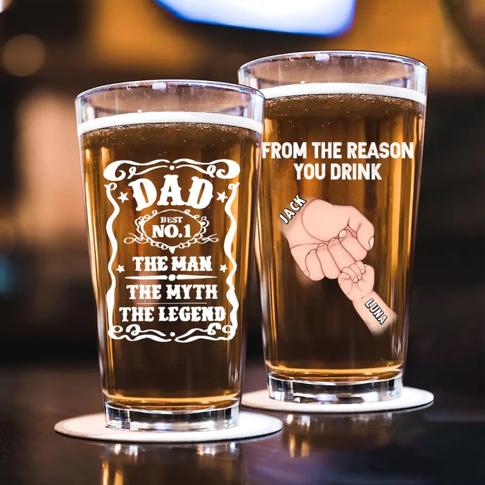 Custom Personalized Dad Pint Glass - Upto 5 Kids - Gift Idea For Father's Day - Dad The Man The Myth The Legend