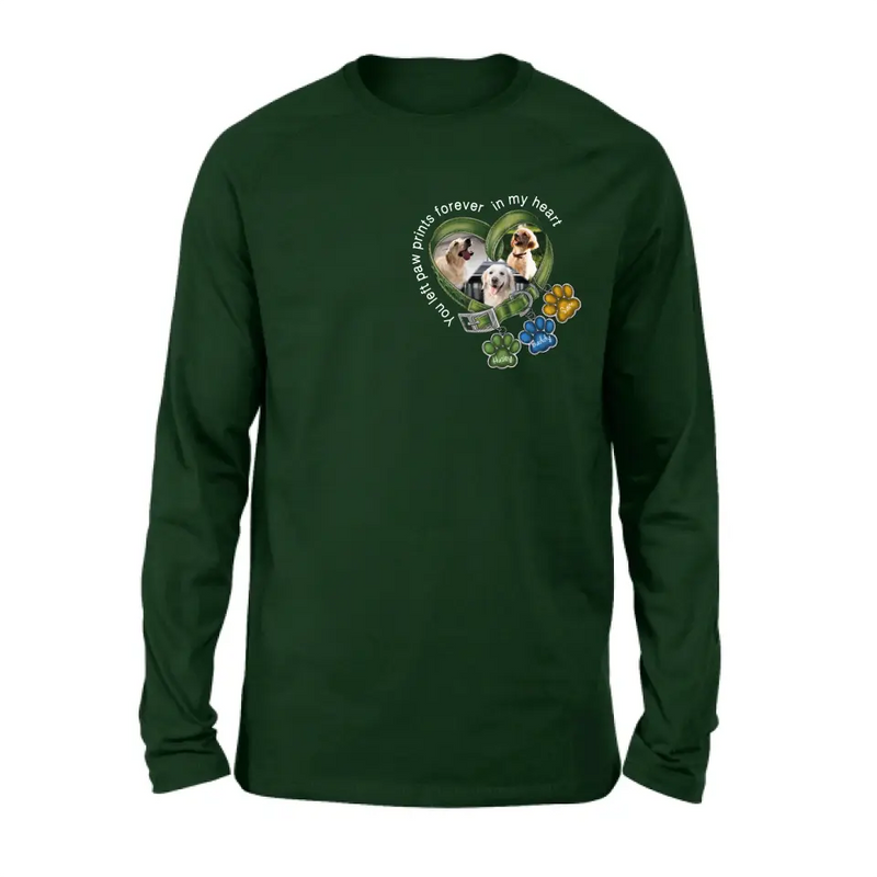 Personalized Memorial Dog Collar T-shirt/Hoodie - Up to 3 Dogs - Memorial Gift Idea For Dog Lover - You Left Paw Prints Forever In My Heart