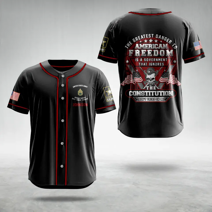 Custom Personalized Veteran AOP Baseball Jersey - Gift Idea For Veteran/Father's Day - The Greatest Danger To American Freedom Is A Government That Ignores The Constitution