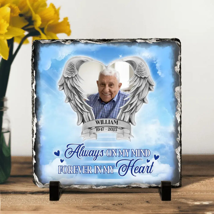 Custom Personalized Memorial Photo Square Lithograph - Memorial Gift Idea For Father's Day/ Mother's Day - Always On My Mind Forever In My Heart