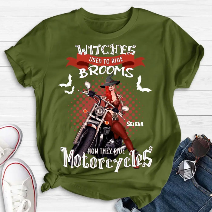 Custom Personalized Biker Shirt/ Hoodie - Gift Idea For Halloween - Witches Used To Ride Brooms Now They Ride Motocycles