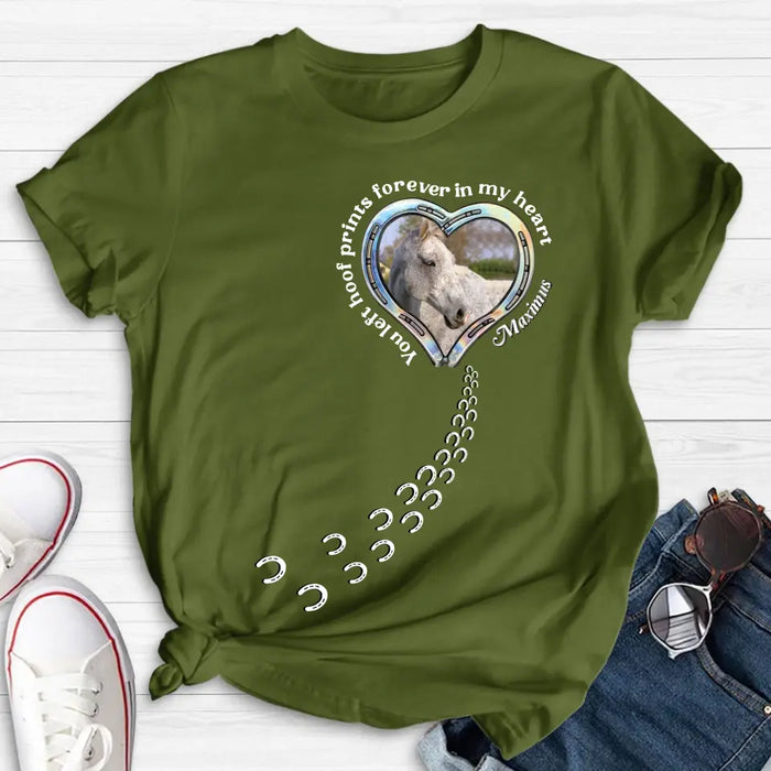 Custom Personalized Horse Photo T-shirt/ Hoodie - Gift Idea For Horse Lover/ Mother's Day/Father's Day - You Left Hoof Prints Forever In My Heart