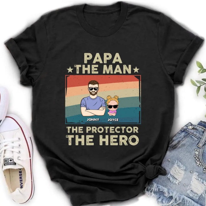 Custom Personalized Grandpa Shirt/Hoodie - Grandpa with up to 9 Grandchildren - Father's Day Gift Idea for Grandpa - Papa The Man The Protector The Hero