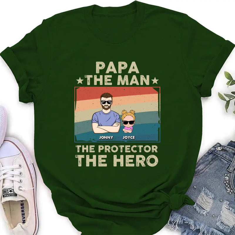 Personalized Grandpa Shirt/Hoodie - Grandpa with up to 9 Grandchildren - Father's Day Gift Idea for Grandpa - Papa The Man The Protector The Hero
